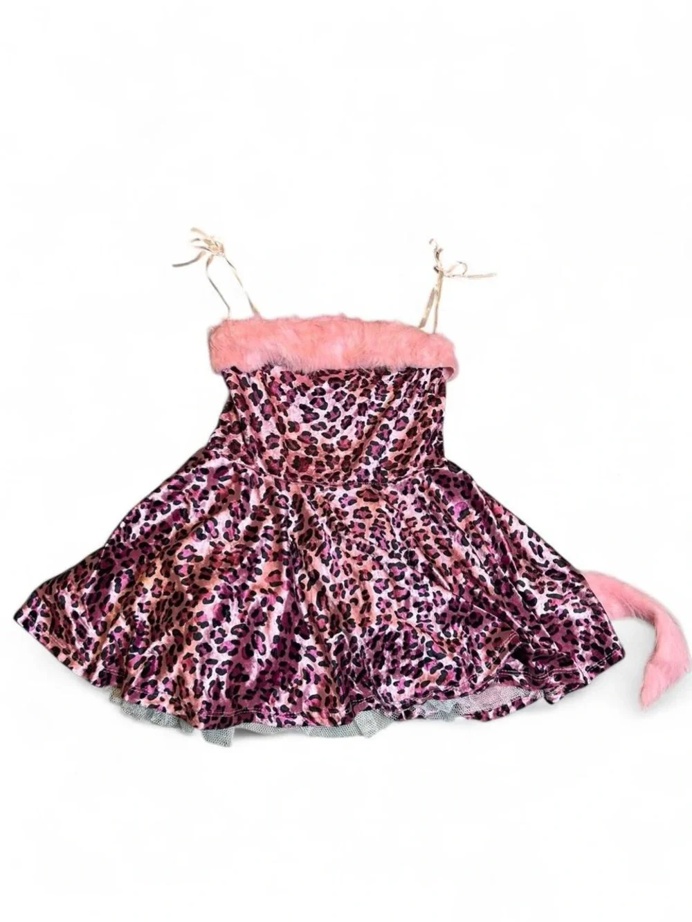 Pink Leopard Girls' Costume Dress with Faux Fur Trim Large